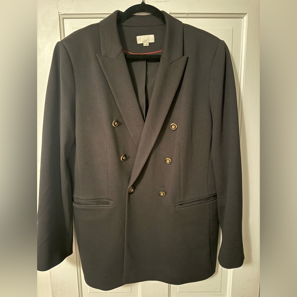 LOFT Double-Breasted Oversized Black Blazer